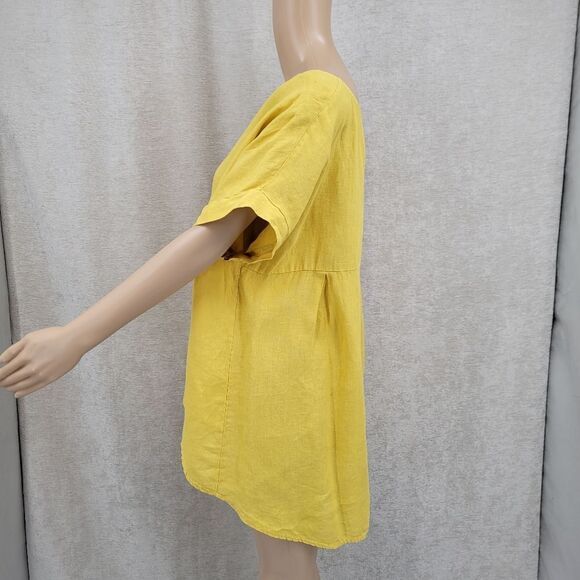 Terzo Millennio Italian Linen High Low Yellow Button-Back Blouse Lagenlook - Picture 5 of 11